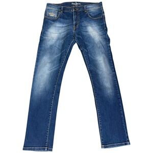 Pepe London Vapour Mens 34x32 Skinny Blue Stretch Denim Mid Rise Jean Distressed